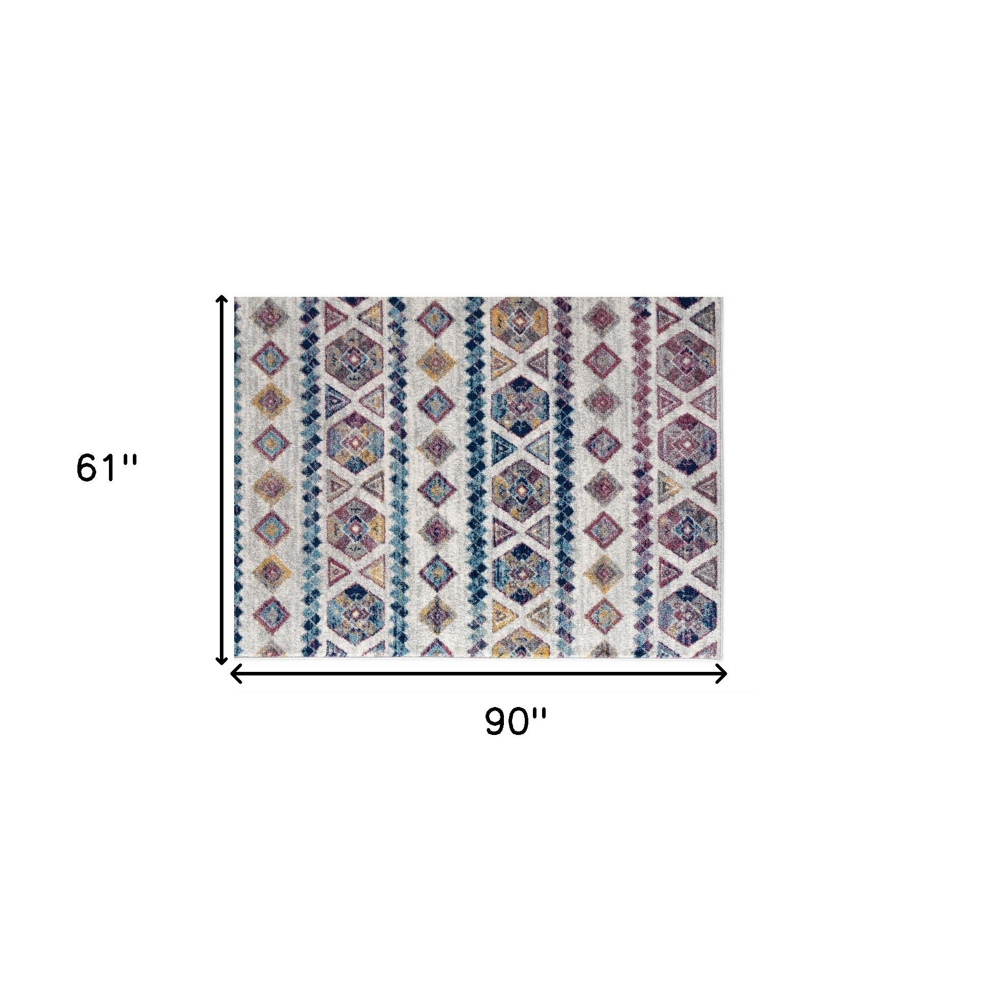 5' X 8' Ivory Blue and Orange Geometric Power Loom Area Rug