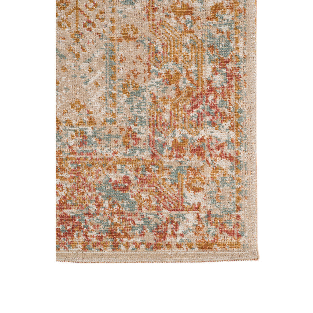 6' Beige and Orange Southwestern Power Loom Round Rug