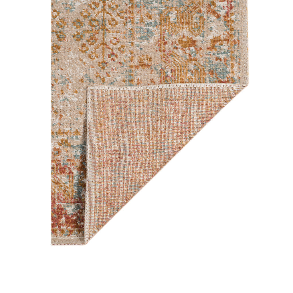6' Beige and Orange Southwestern Power Loom Round Rug