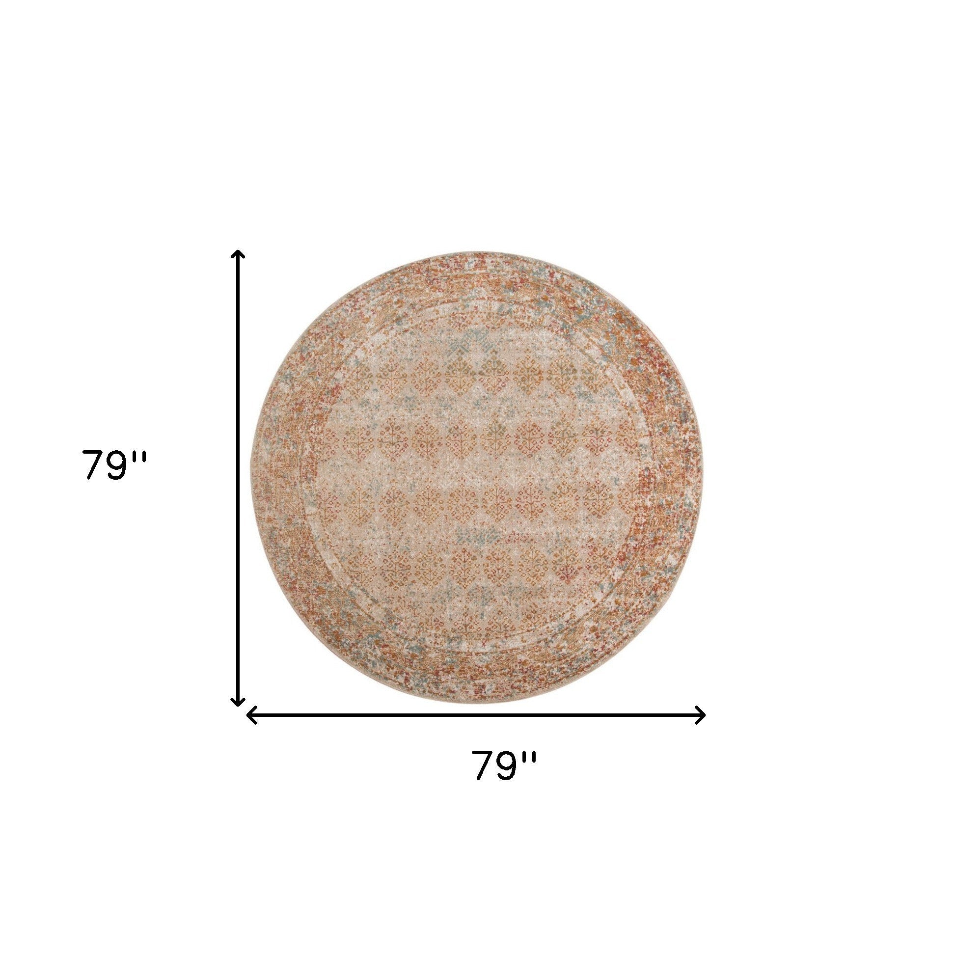 6' Beige and Orange Southwestern Power Loom Round Rug