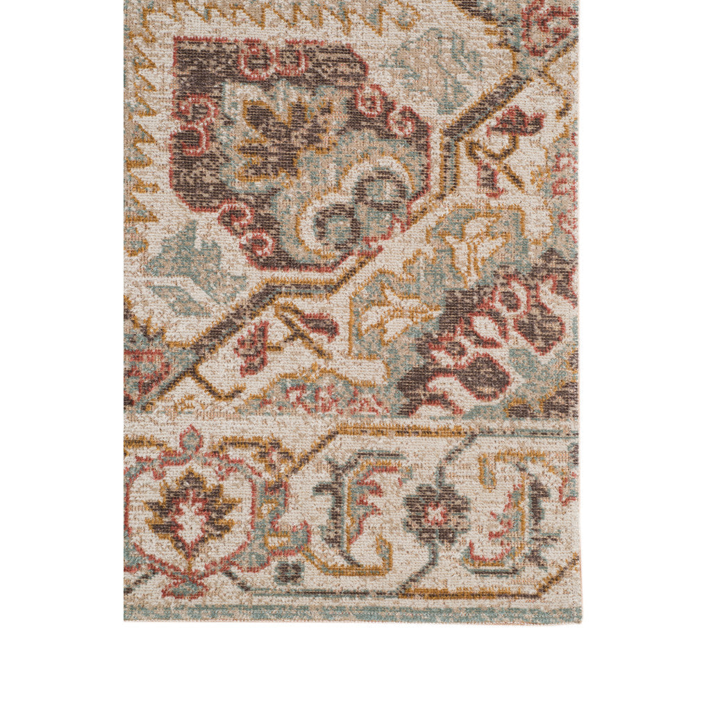 7' Beige and Rust Medallion Power Loom Runner Rug