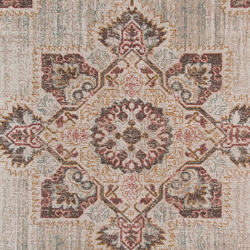 7' Beige and Rust Medallion Power Loom Runner Rug