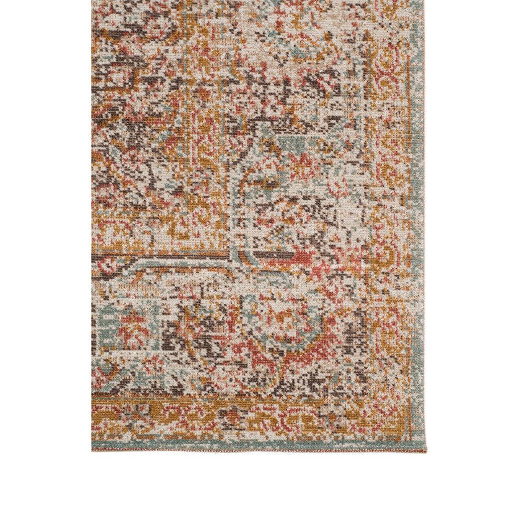 7' Teal Red and Orange Medallion Power Loom Runner Rug