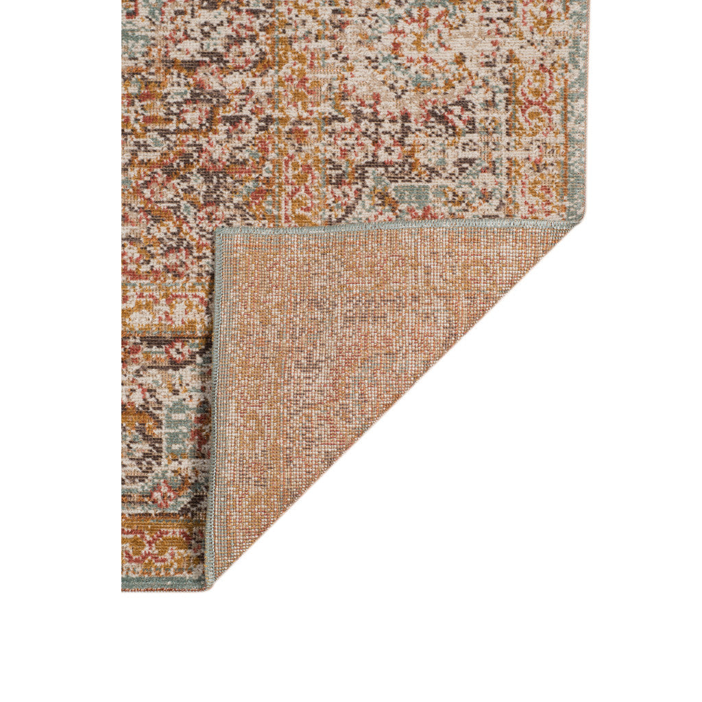 7' Teal Red and Orange Medallion Power Loom Runner Rug