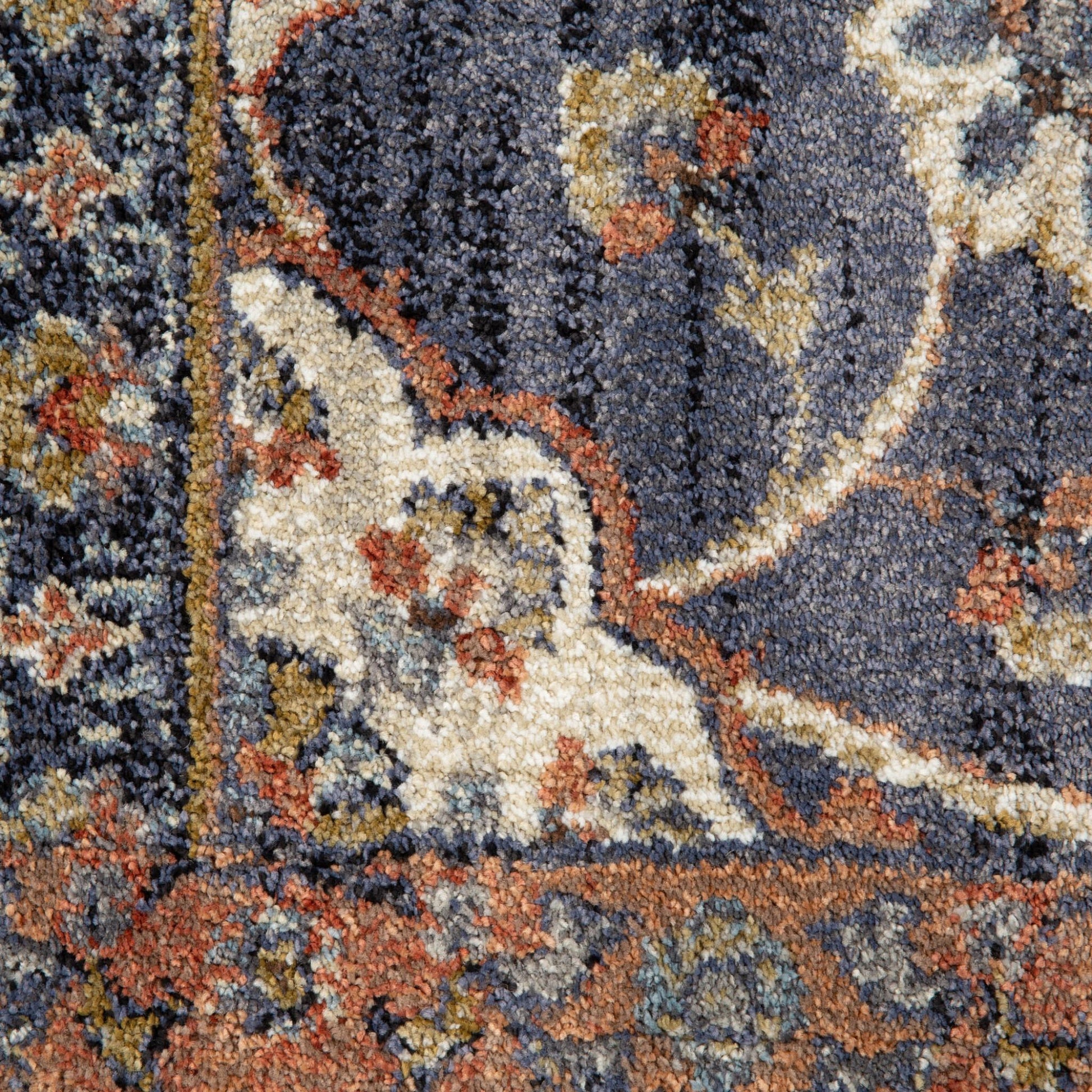 10' Ivory Navy and Orange Floral Power Loom Runner Rug