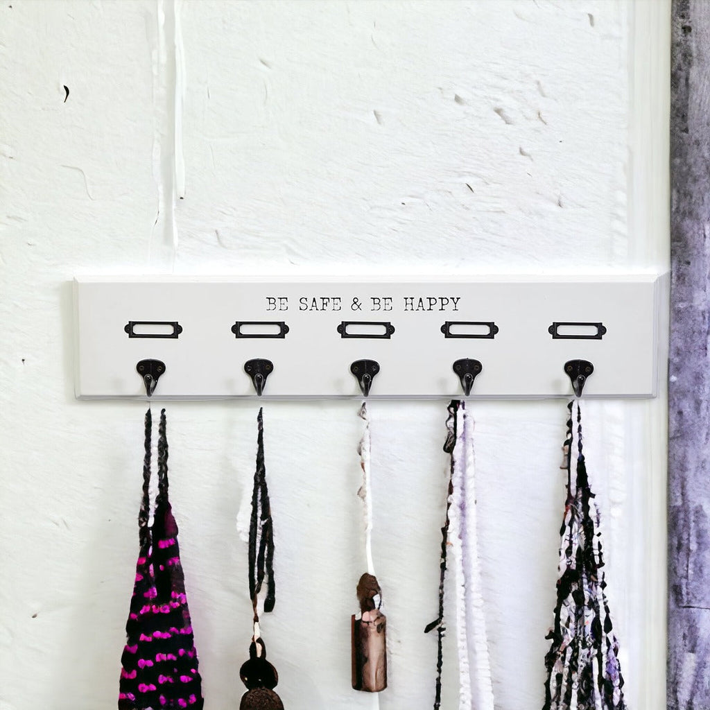 Wood Wall Mask And Hat Organizer With 6 Hooks For Coats Keys Scarves