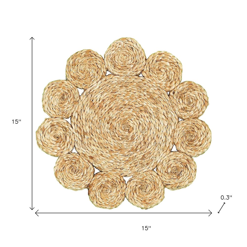 15" Set of Two Natural Braided Jute Scalloped Placemats