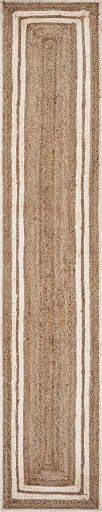 80" Natural And Cream Geometric Bordered Jute Table Runner