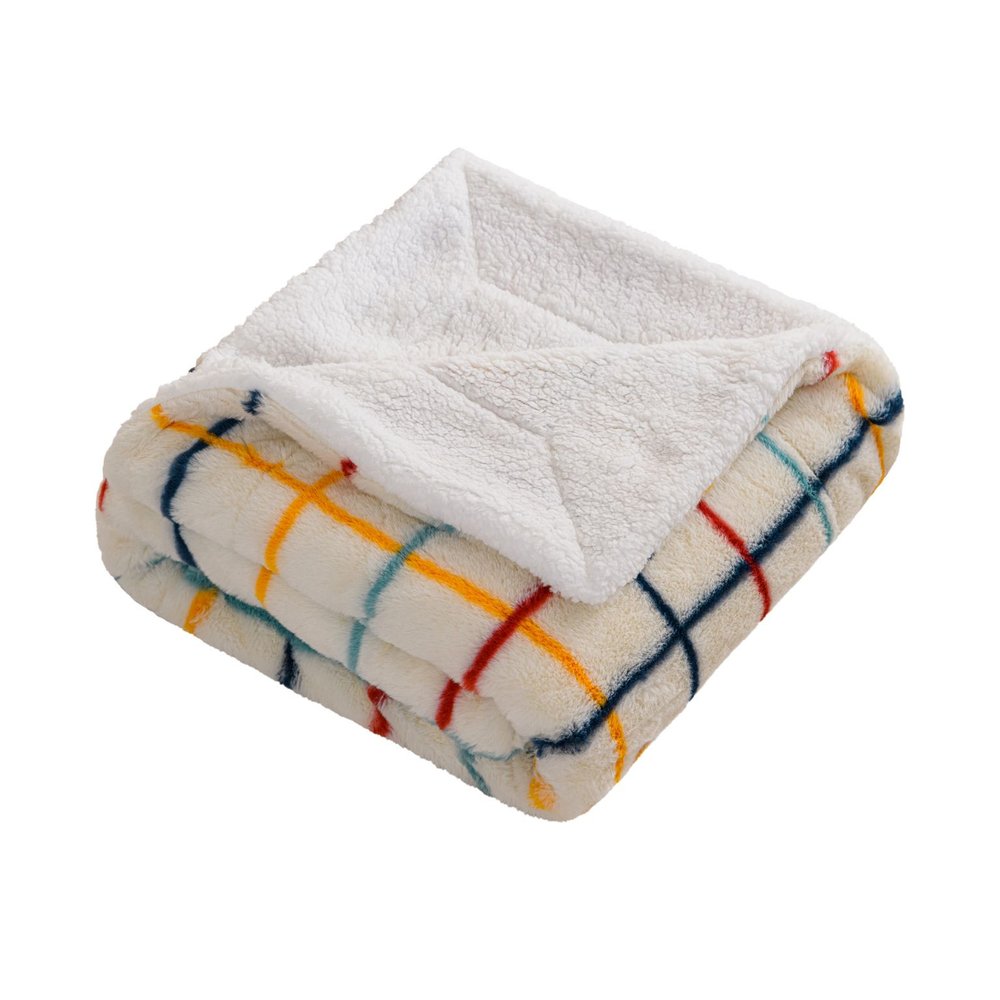 50" X 60" White Yellow and Green Faux Fur Geometric Plush Throw Blanket