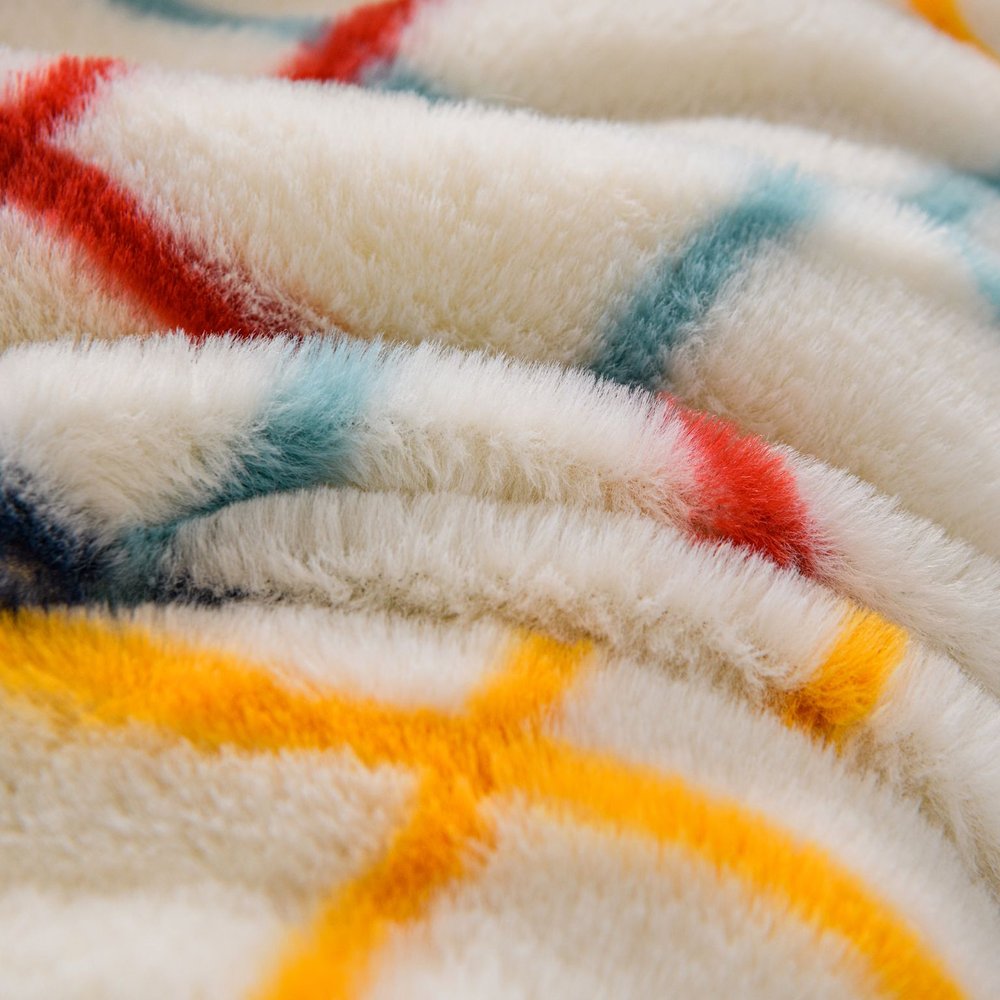 50" X 60" White Yellow and Green Faux Fur Geometric Plush Throw Blanket