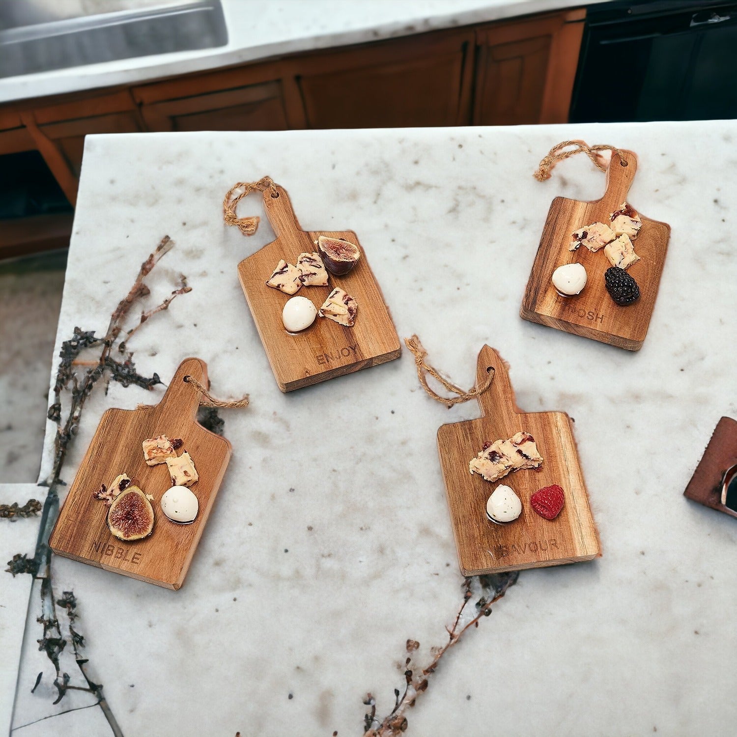 Acacia Charcuterie Boards Set Of 4 8x4.5in Small Serving Boards With Jute Hangs