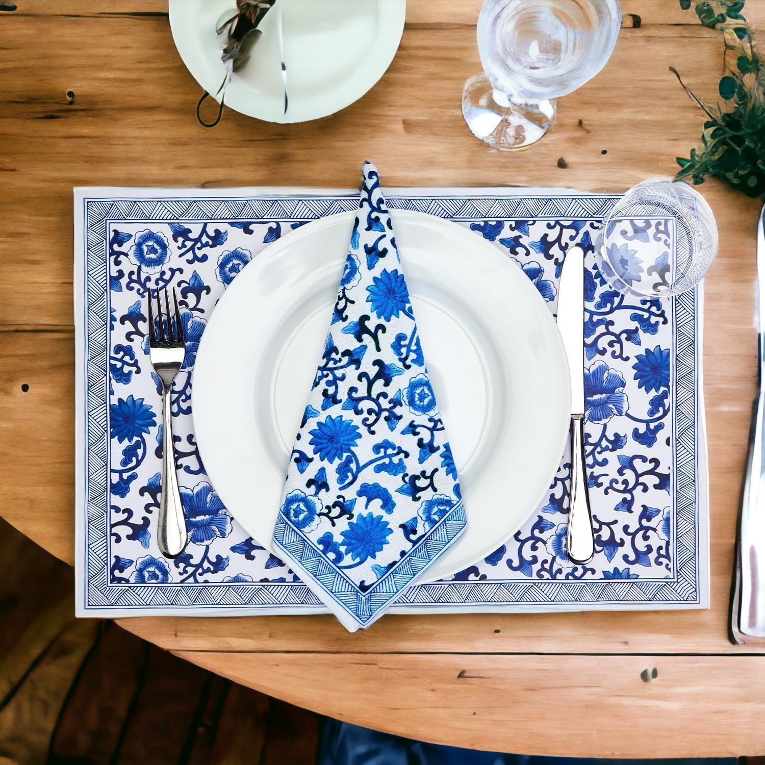 Chinoiserie Placemats Set Of 4 - Elegant Asian Floral Vinyl Placemats, Easy