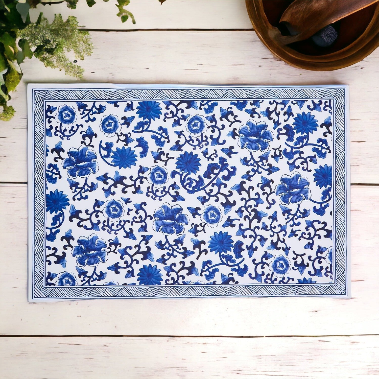 Chinoiserie Placemats Set Of 4 - Elegant Asian Floral Vinyl Placemats, Easy