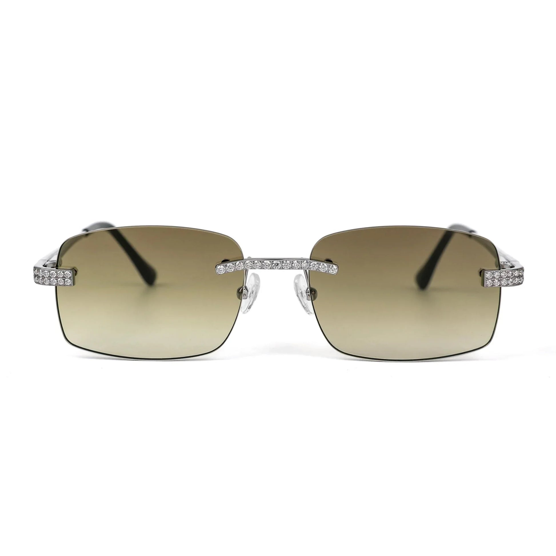 925 Silver Round Moissanite Square with Bevel Shape Gradient Brown Lens Glasses