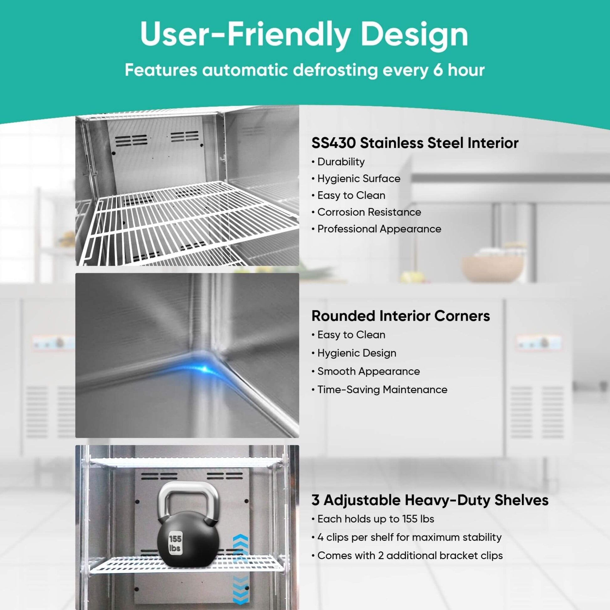 54-Inch 49 Cu.Ft Commercial 6-Shelves Stainless Steel Reach-In Freezer (SAK10247)