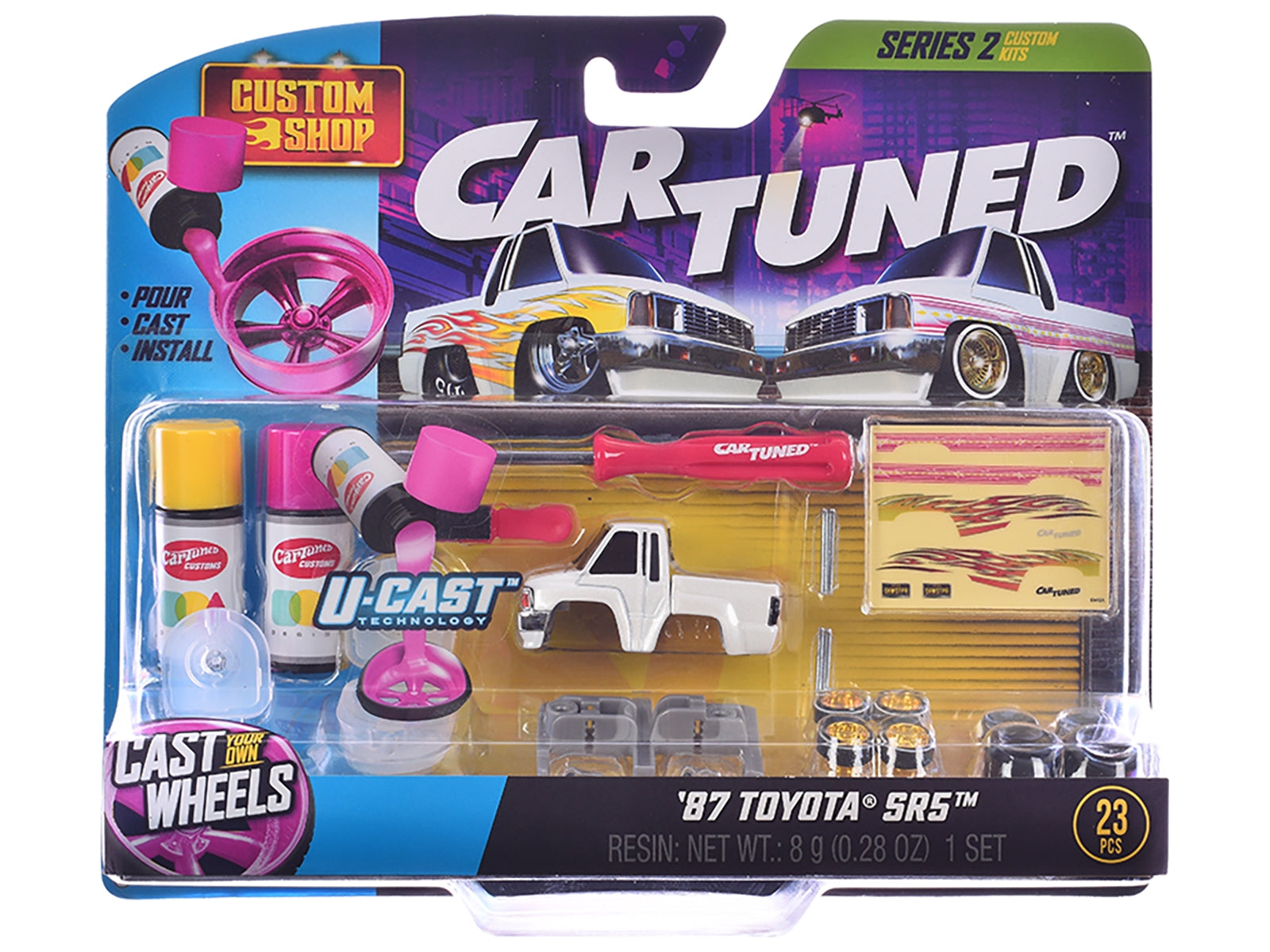 1987 Toyota SR5 Pickup Truck White and 1993 Toyota Supra Blue "Custom Shop" 2 Car Set Diecast Model Cars by CarTuned