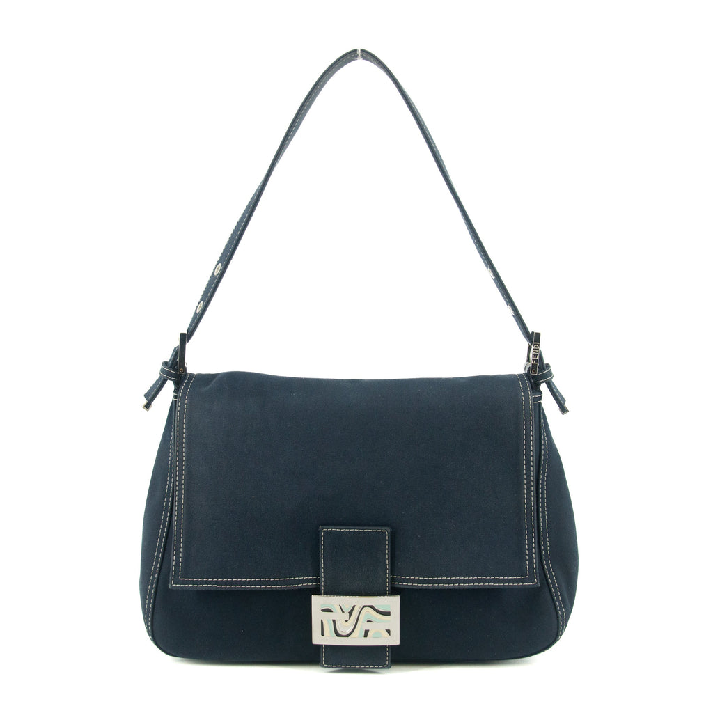Fendi Mamma Baguette Denim Black Shoulder Bag  #5426