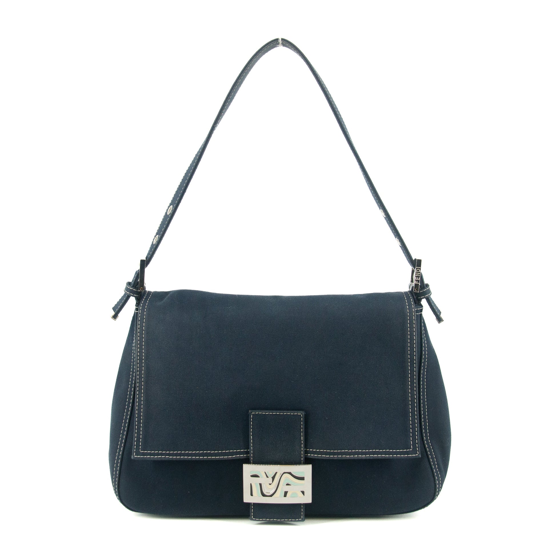 Fendi Mamma Baguette Denim Black Shoulder Bag  #5426