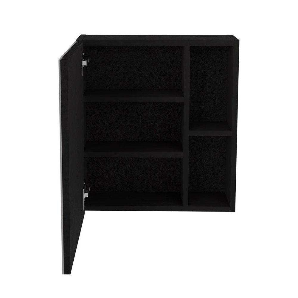 18" Black Wood Floating Single Door Bathroom Vanity And Medicine Cabinet