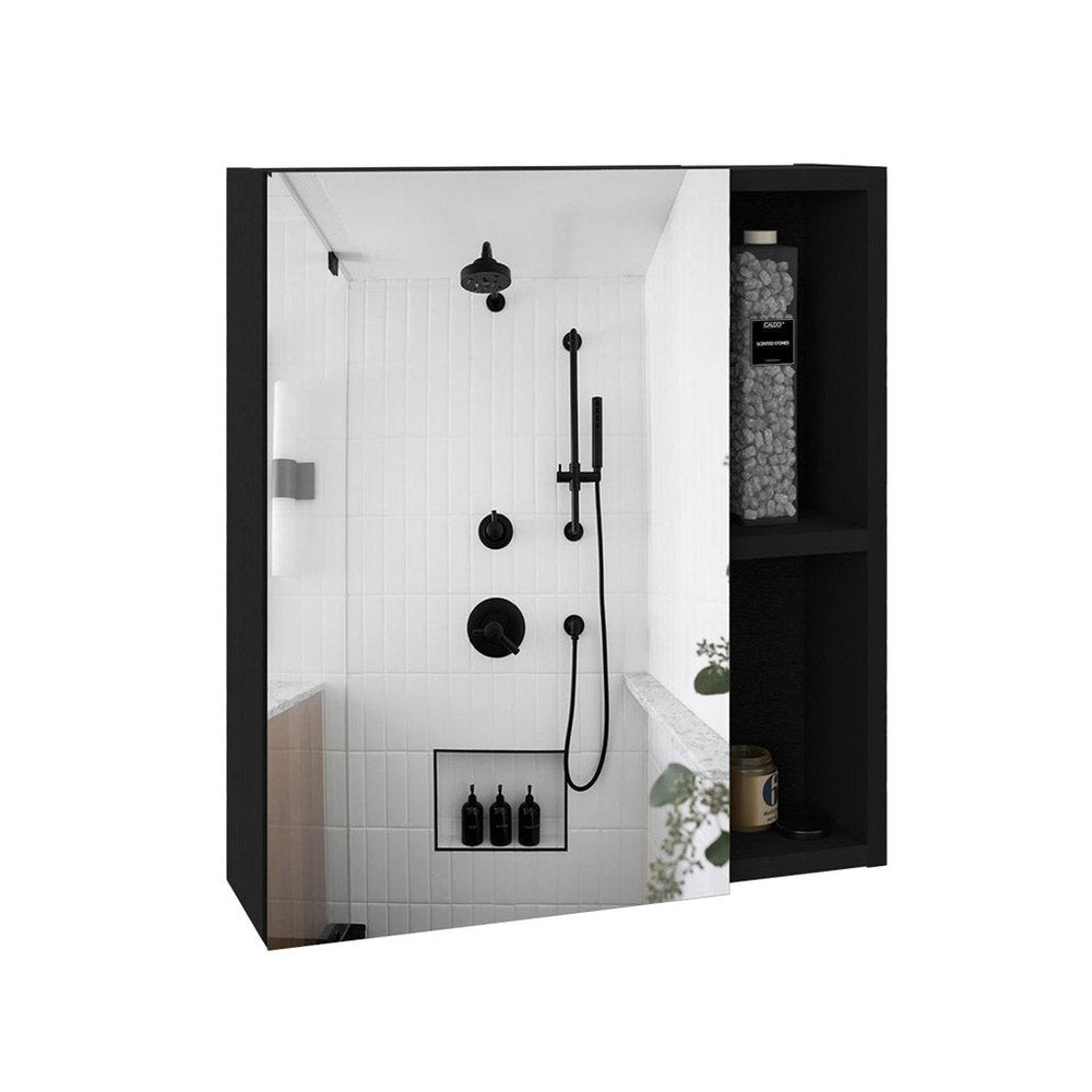 18" Black Wood Floating Single Door Bathroom Vanity And Medicine Cabinet