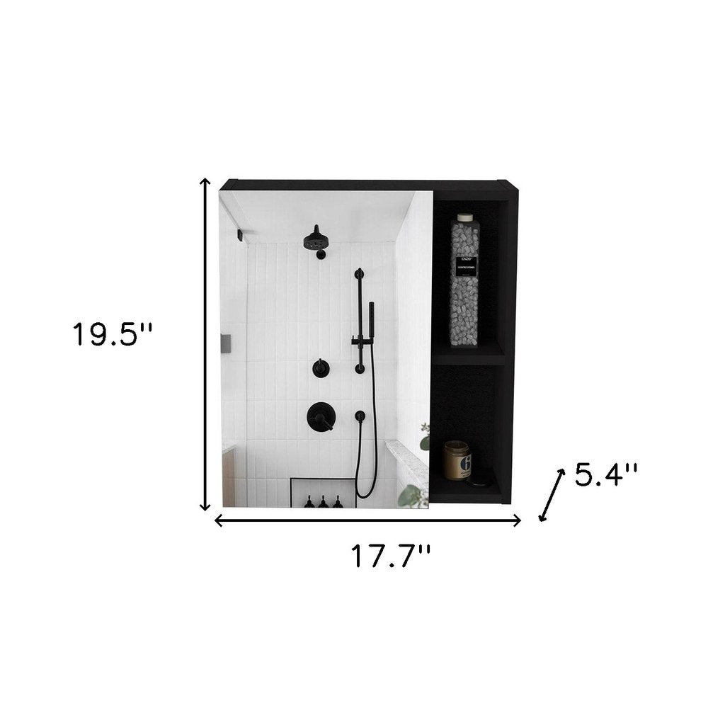 18" Black Wood Floating Single Door Bathroom Vanity And Medicine Cabinet