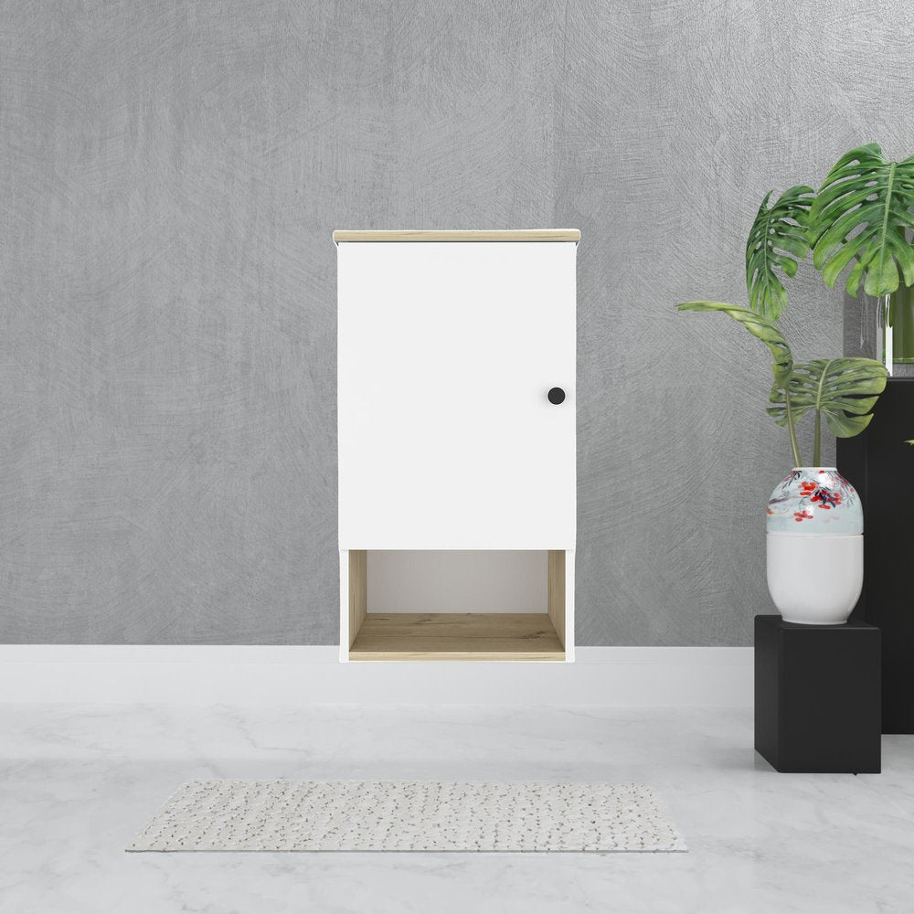 16" Natural Wood Floating Single Door Bathroom Vanity And Medicine Cabinet