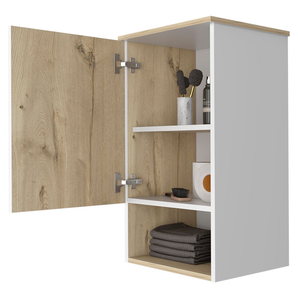 16" Natural Wood Floating Single Door Bathroom Vanity And Medicine Cabinet