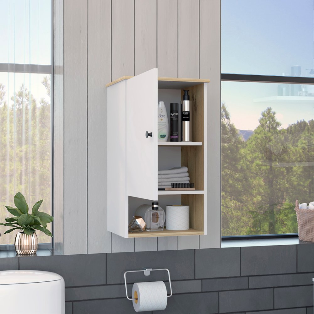 16" Natural Wood Floating Single Door Bathroom Vanity And Medicine Cabinet