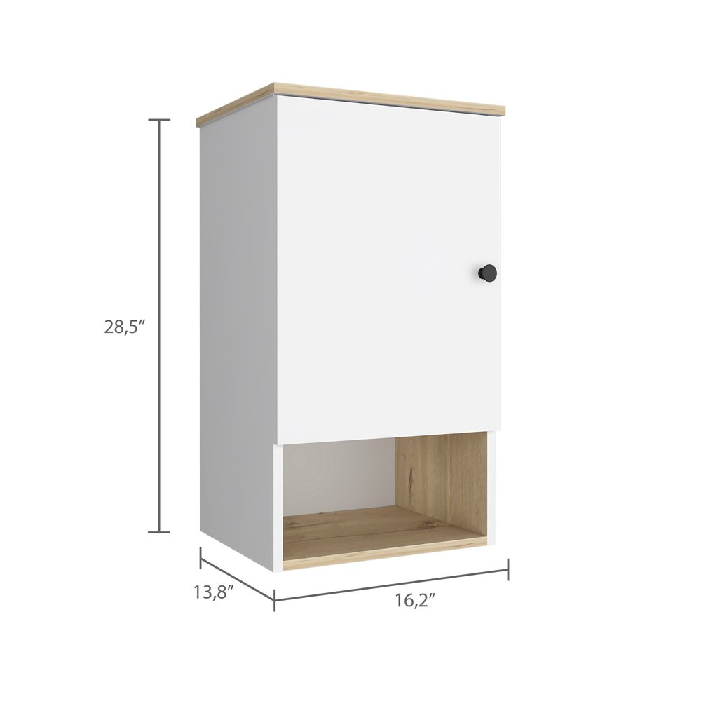 16" Natural Wood Floating Single Door Bathroom Vanity And Medicine Cabinet