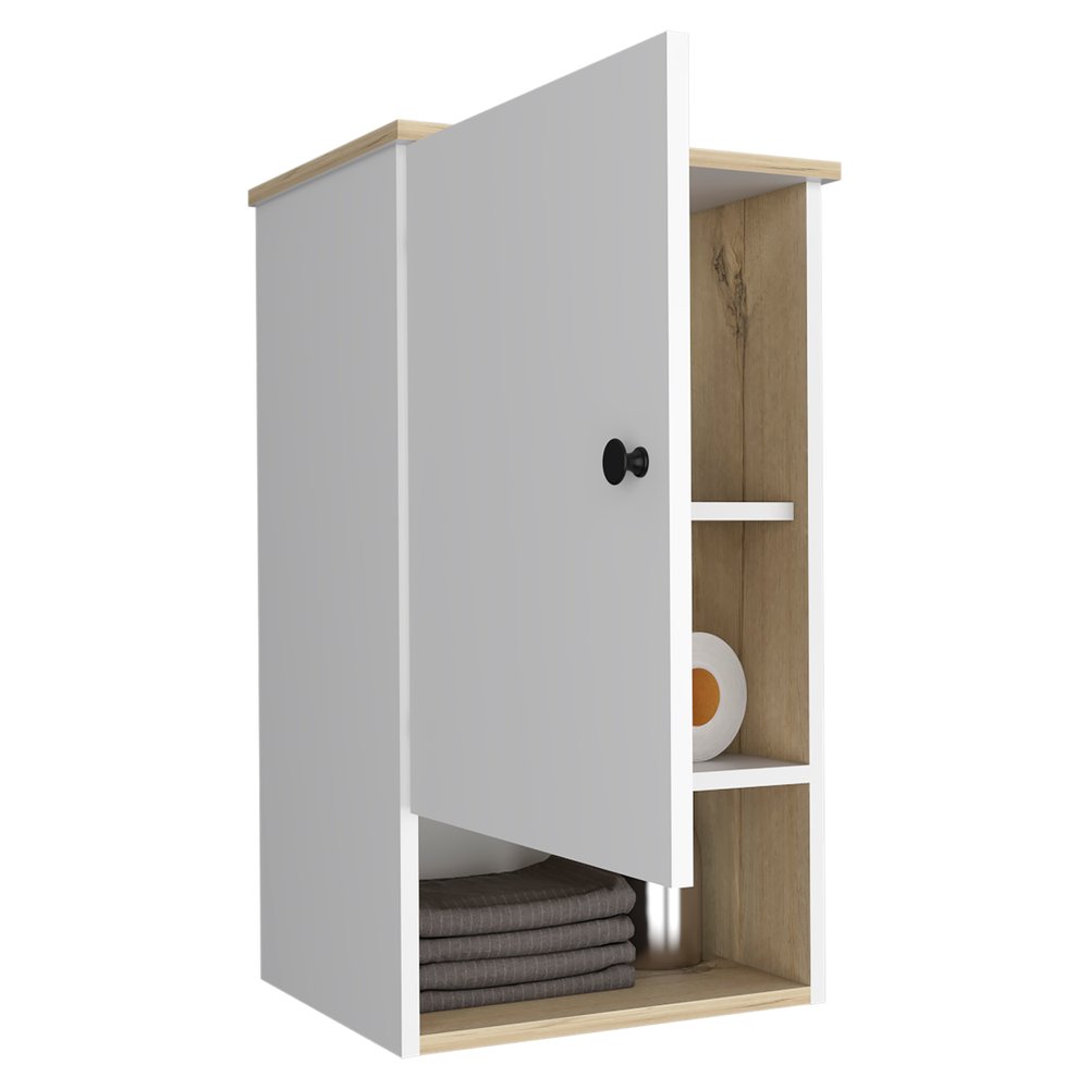 16" Natural Wood Floating Single Door Bathroom Vanity And Medicine Cabinet