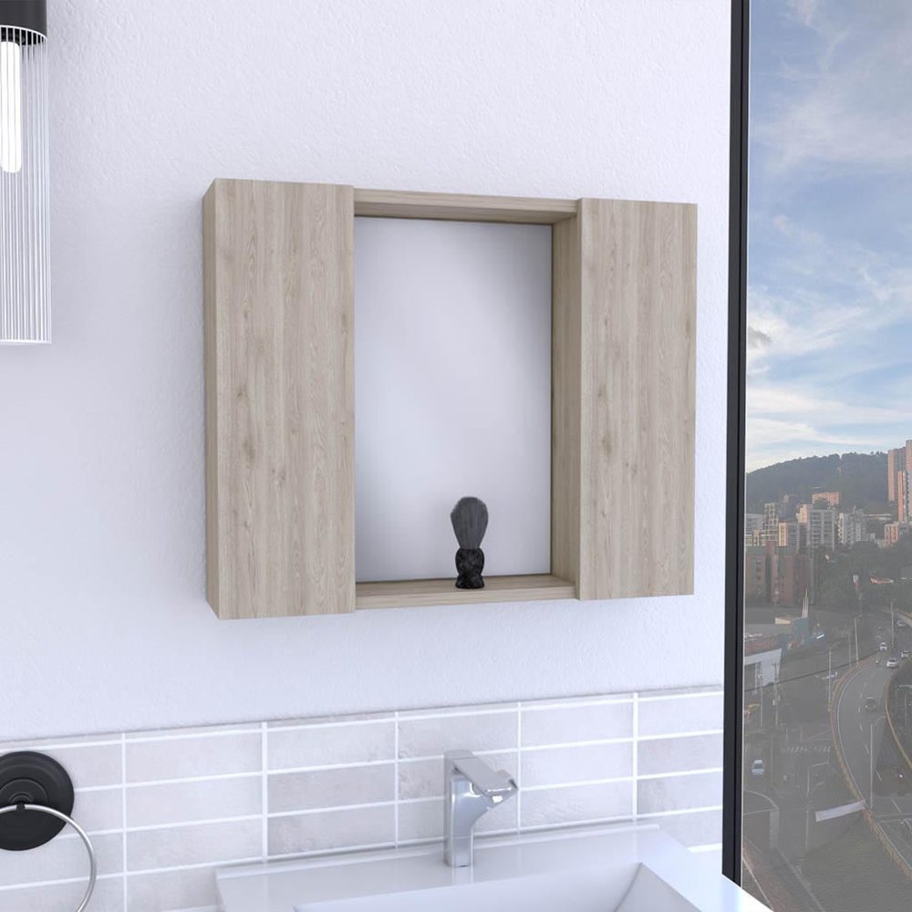 24" Light Gray Wood Floating Single Door Bathroom Vanity And Medicine Cabinet