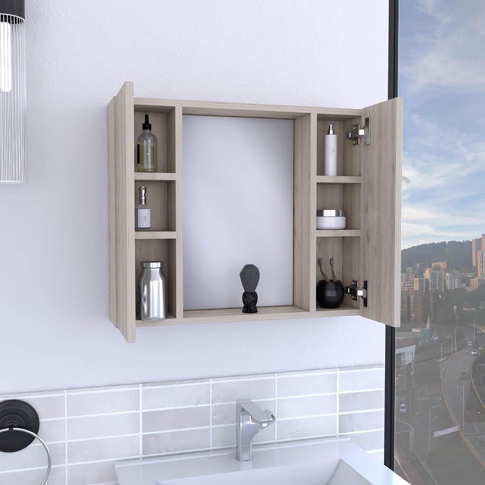 24" Light Gray Wood Floating Single Door Bathroom Vanity And Medicine Cabinet