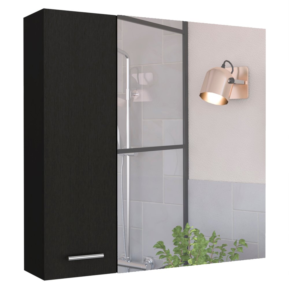 24" Black Wood Floating Single Door Bathroom Vanity And Medicine Cabinet With Mirror
