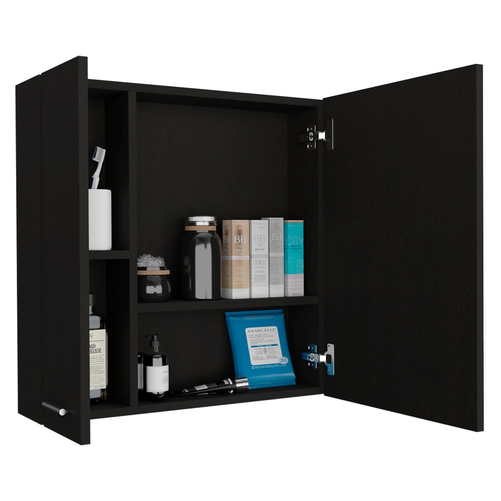 24" Black Wood Floating Single Door Bathroom Vanity And Medicine Cabinet With Mirror