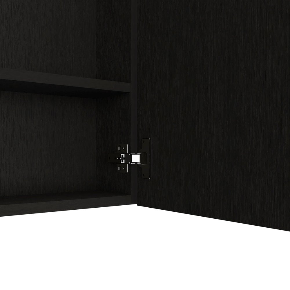24" Black Wood Floating Single Door Bathroom Vanity And Medicine Cabinet With Mirror