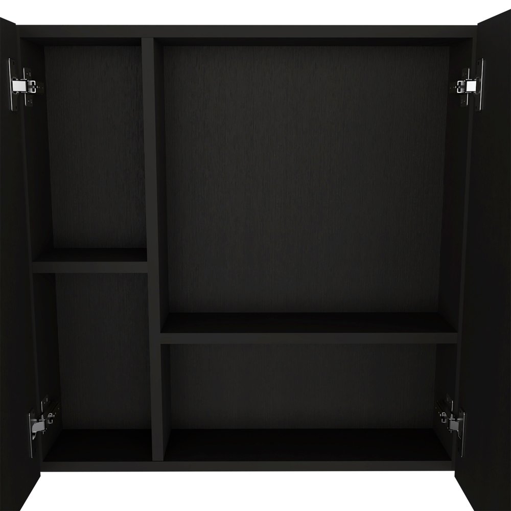 24" Black Wood Floating Single Door Bathroom Vanity And Medicine Cabinet With Mirror
