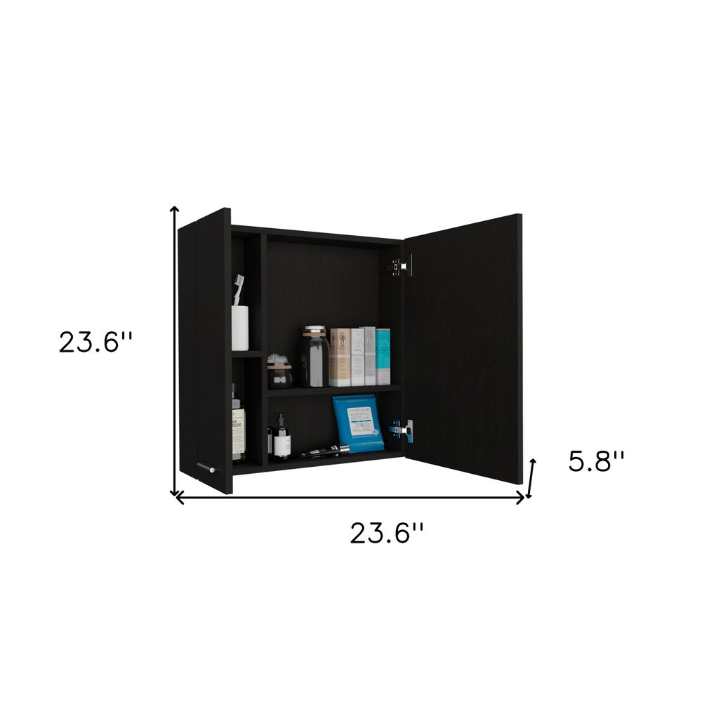 24" Black Wood Floating Single Door Bathroom Vanity And Medicine Cabinet With Mirror