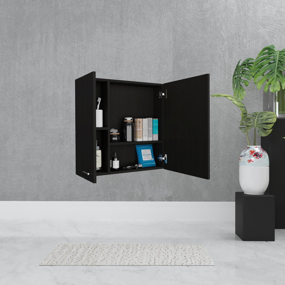 24" Black Wood Floating Single Door Bathroom Vanity And Medicine Cabinet With Mirror
