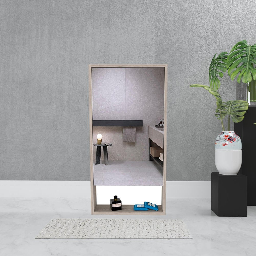 18" Light Gray Wood Floating Single Door Bathroom Vanity And Medicine Cabinet With Mirror