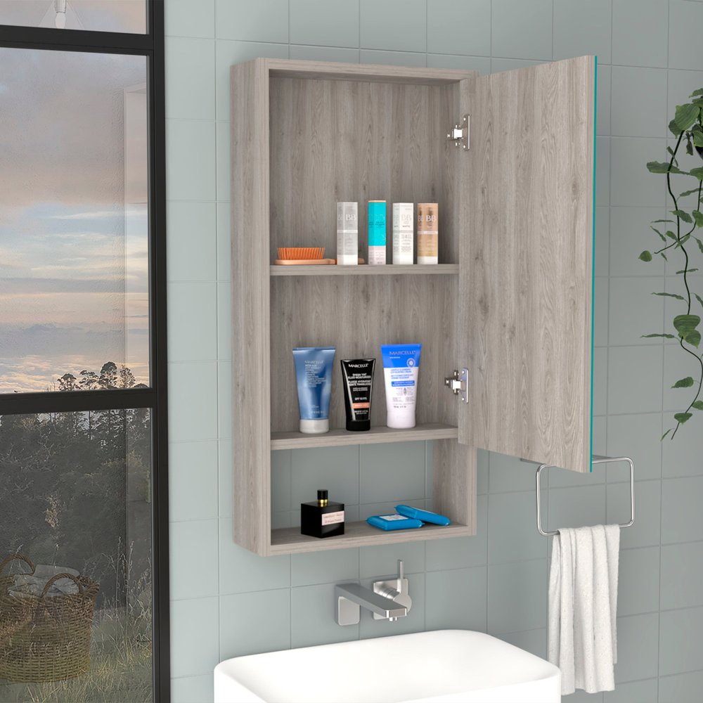 18" Light Gray Wood Floating Single Door Bathroom Vanity And Medicine Cabinet With Mirror