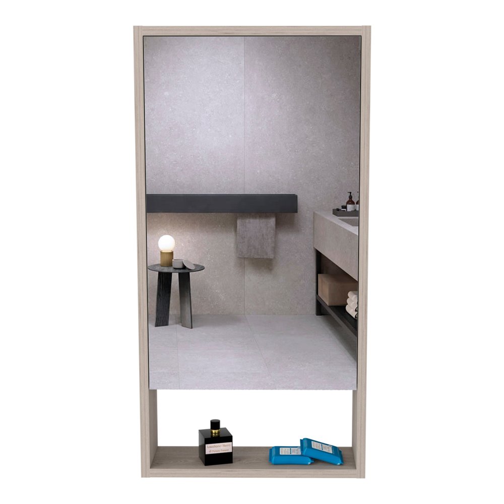 18" Light Gray Wood Floating Single Door Bathroom Vanity And Medicine Cabinet With Mirror
