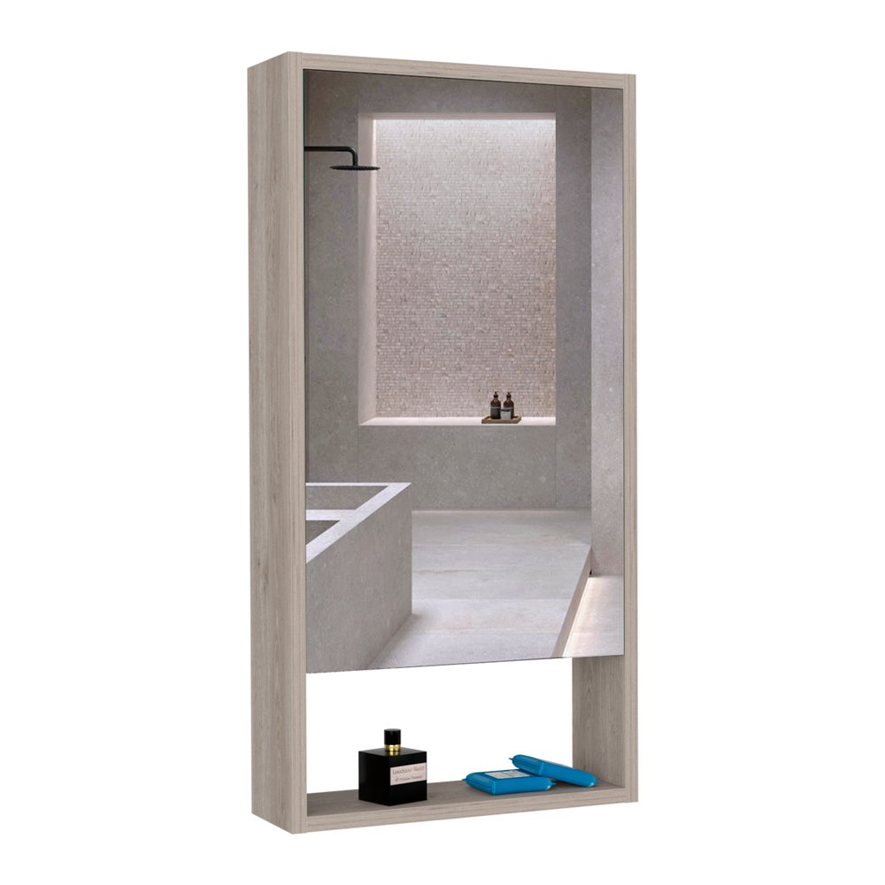18" Light Gray Wood Floating Single Door Bathroom Vanity And Medicine Cabinet With Mirror