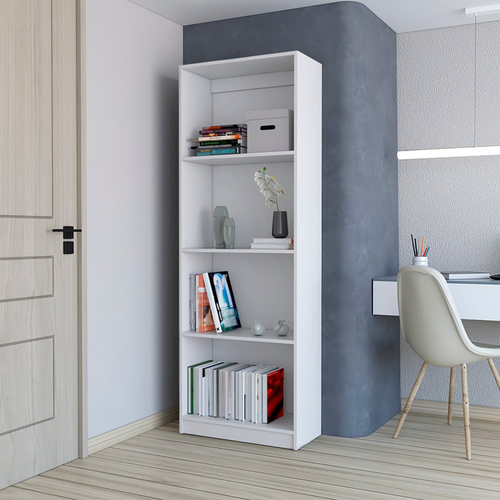 71" White Wood Four Tier Bookcase