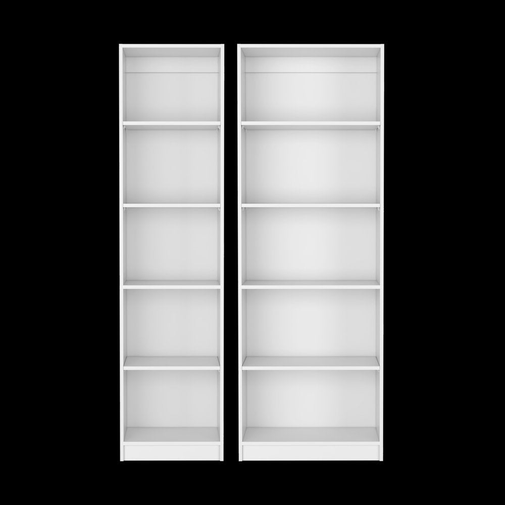 Set of Two White Wood Five Tier Modular Bookcase