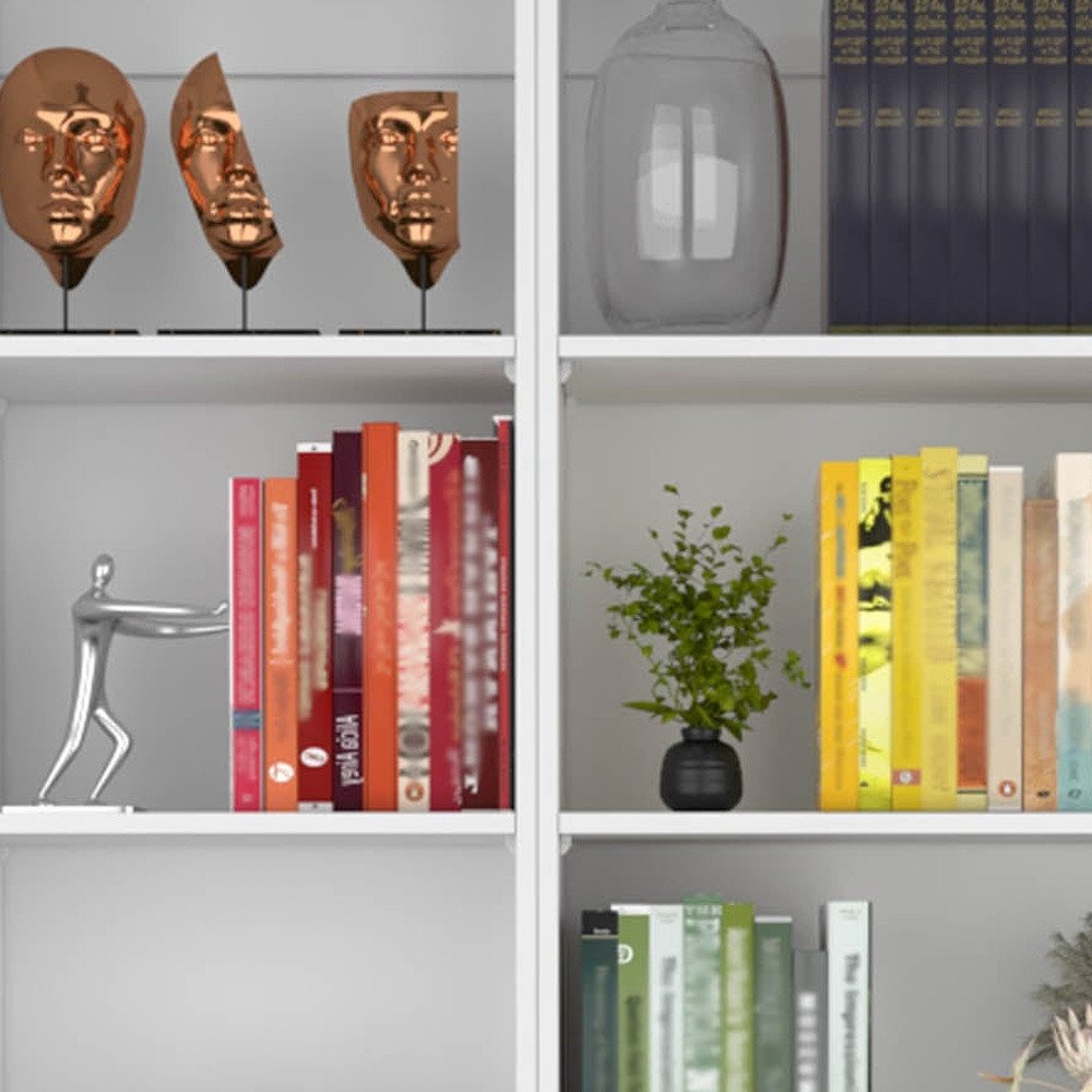 Set of Two White Wood Five Tier Modular Bookcase