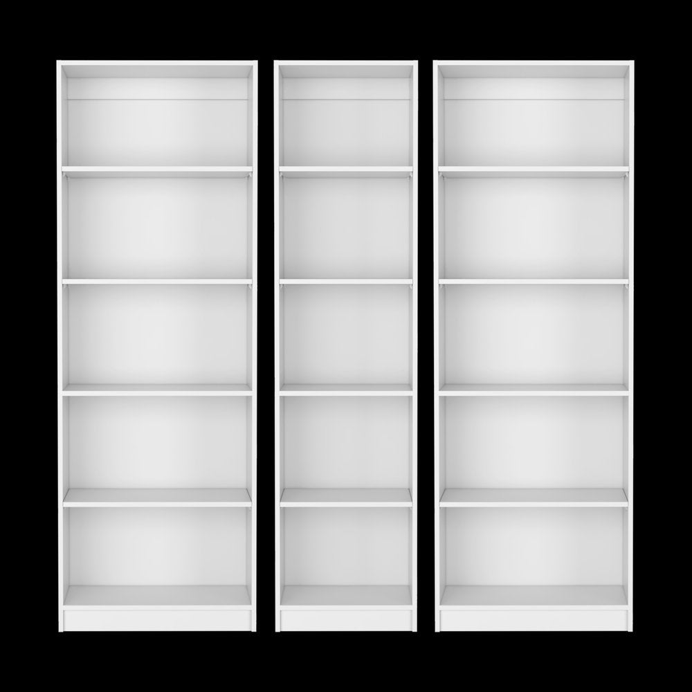 Set of Three White Wood Five Tier Modular Bookcase