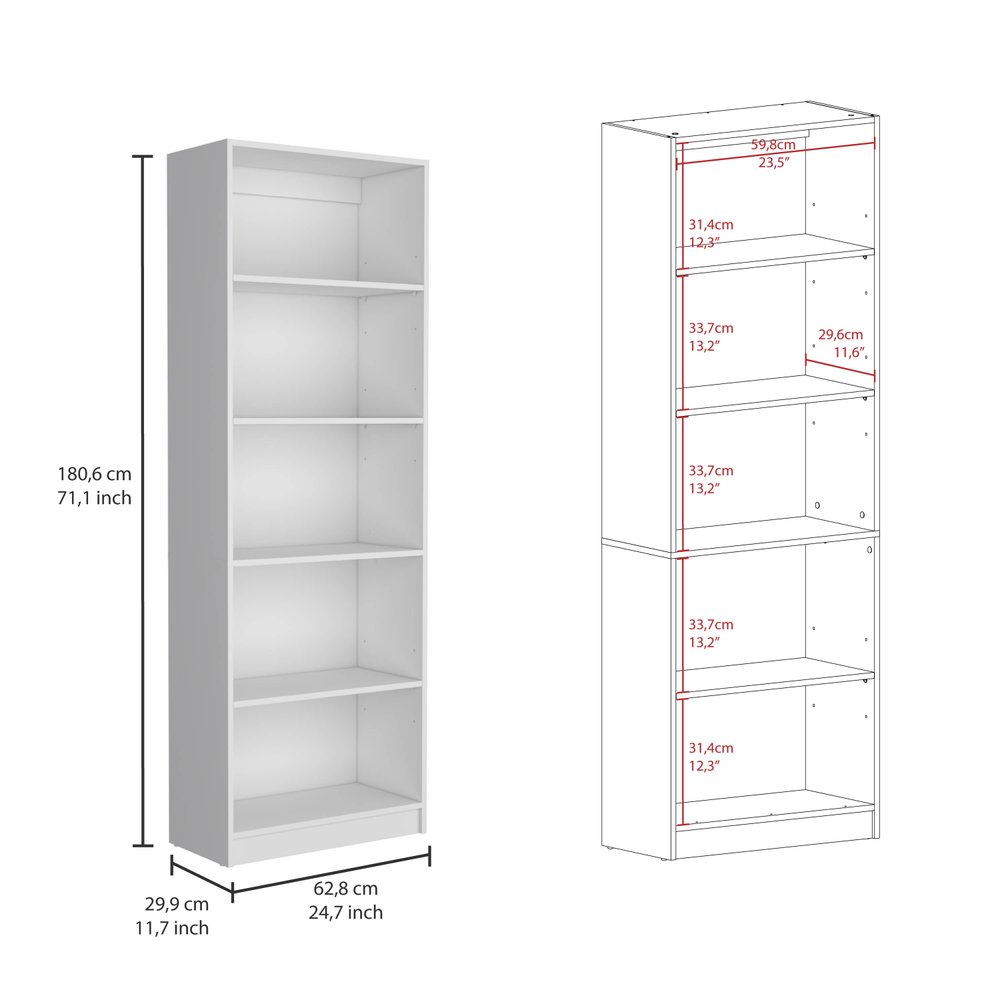Set of Three White Wood Five Tier Modular Bookcase with Two Doors