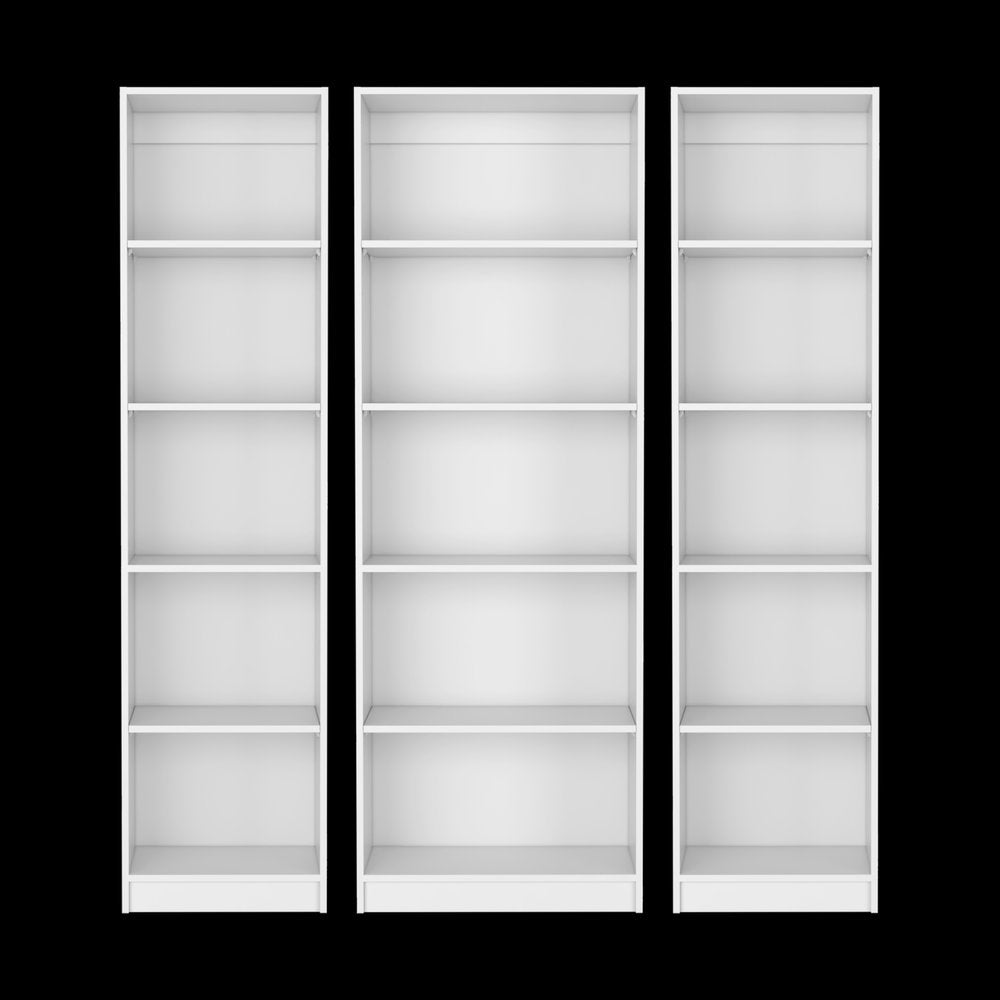 Set of Three White Wood Five Tier Modular Bookcase