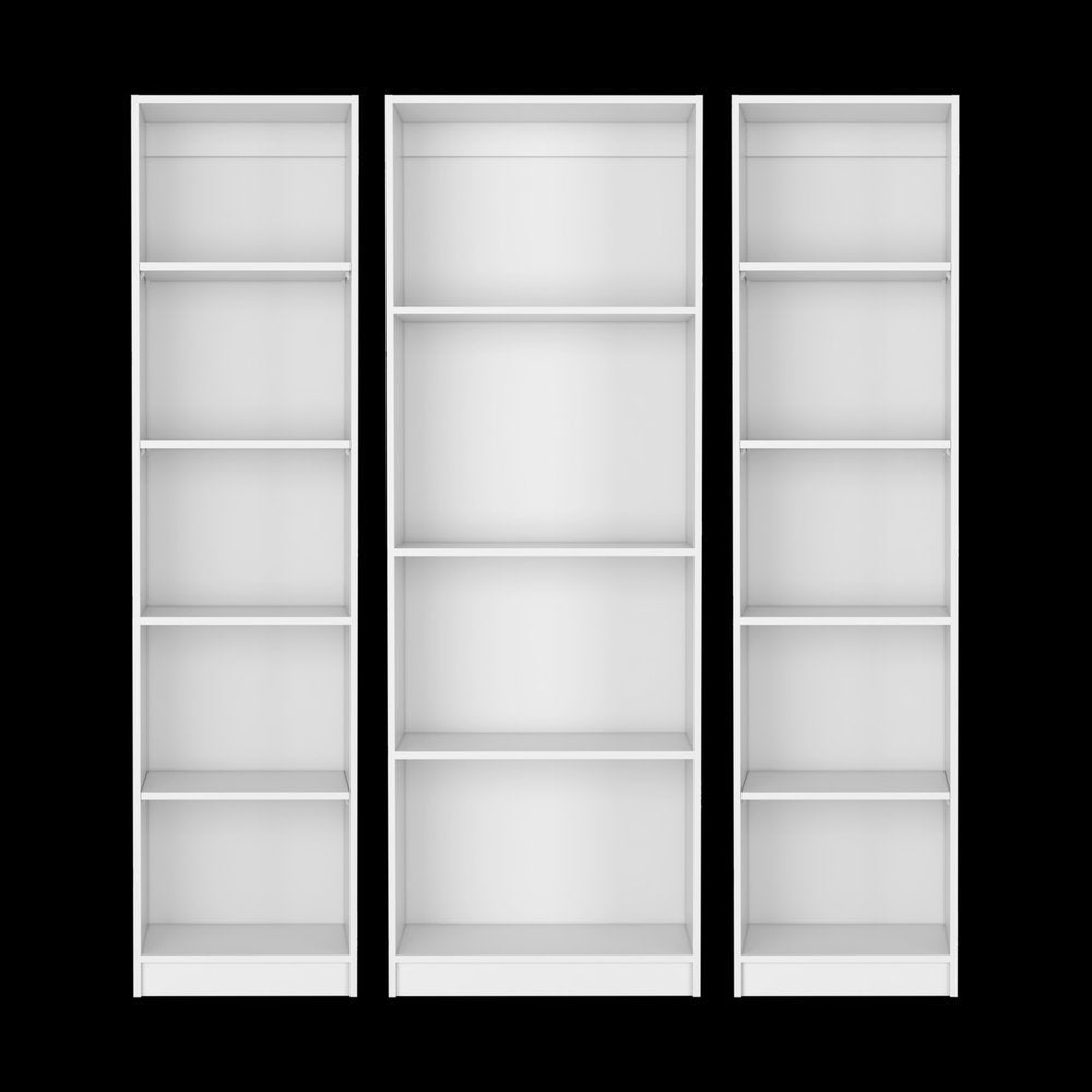Set of Three White Wood Fourteen Tier Modular Bookcase
