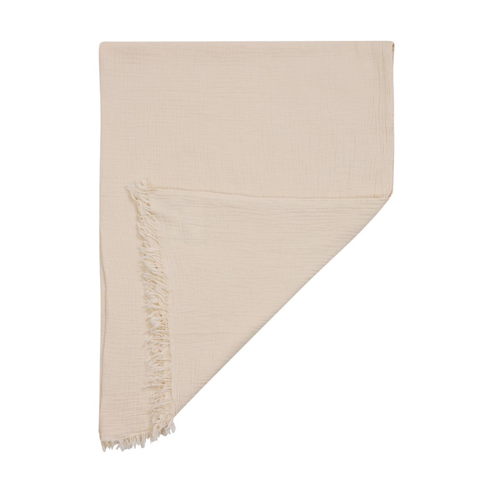 47" X 60" Beige Cotton Woven Turkish Towel Throw Blanket with Fringe